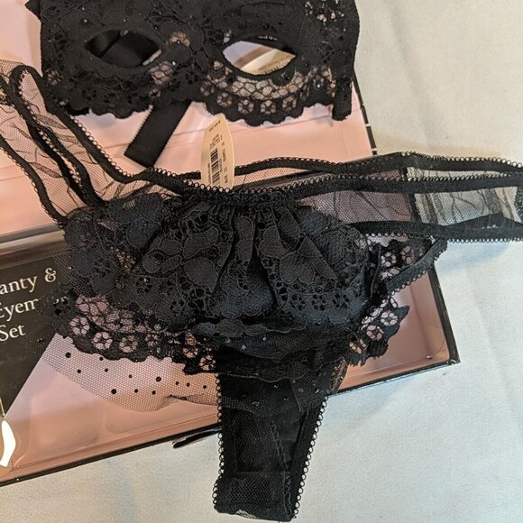 Victoria's Secret Eyemask Panty 2 Set Black Rhinestones Lace Small S OS NEW Gift - Picture 2 of 9